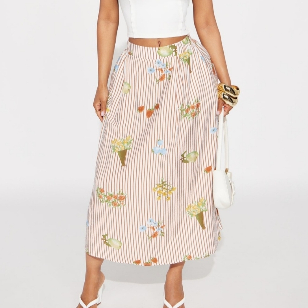 Fashion Nova Striped Floral Skirt